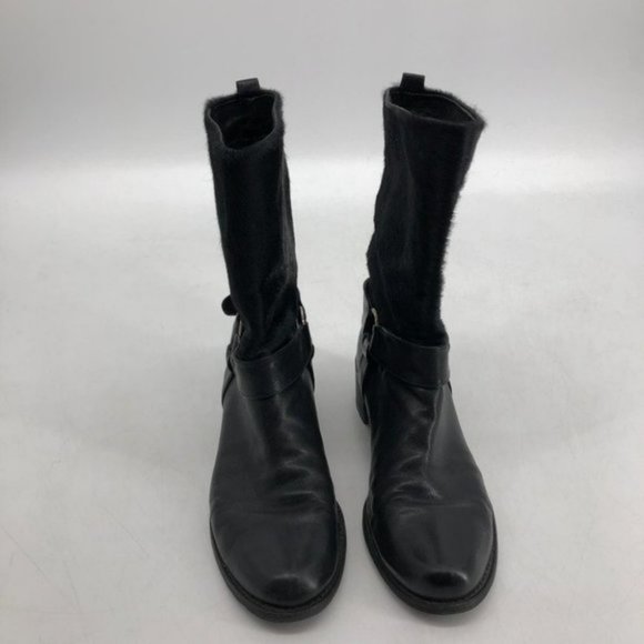 Stuart Weitzman black leather harness moto calf height boots size 7 - Picture 5 of 7